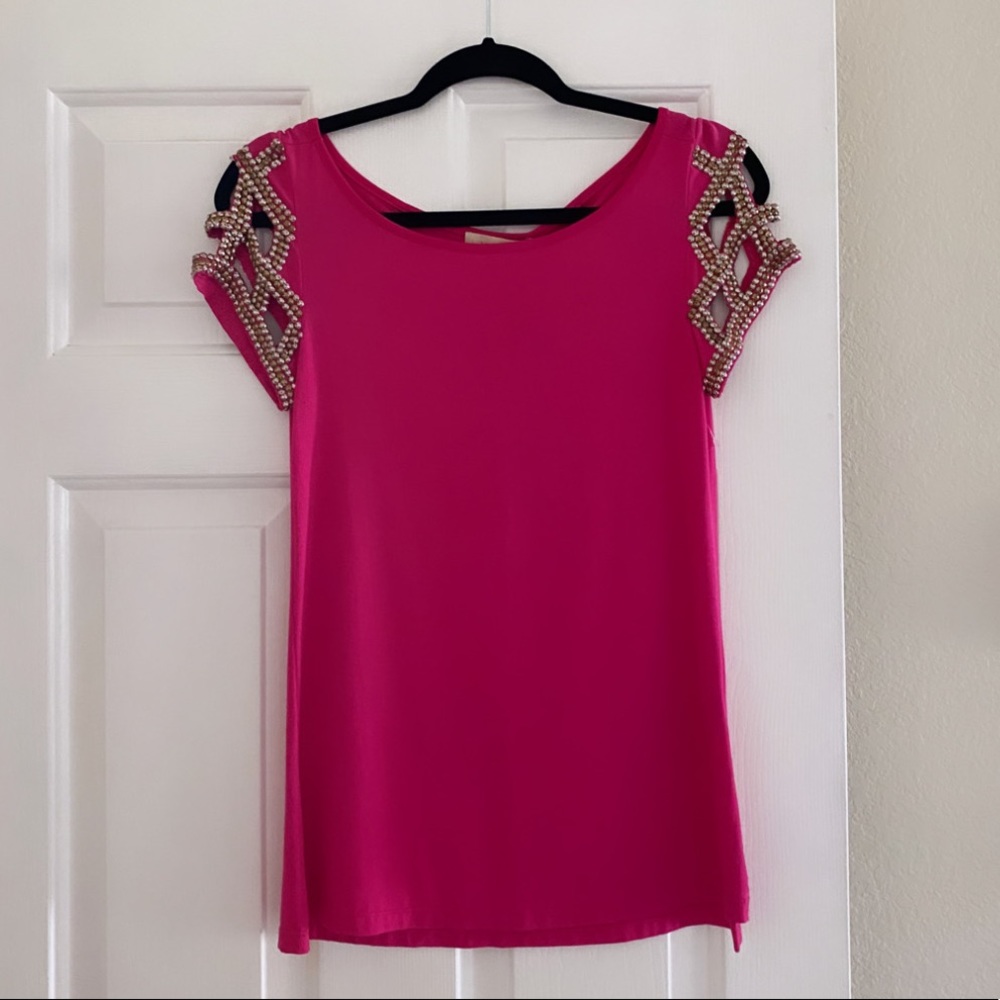 Pink top with embellished sleeves
